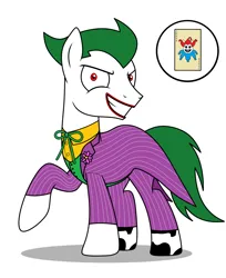 Size: 2160x2650 | Tagged: safe, artist:metal-jacket444, derpibooru import, ponified, earth pony, pony, batman, bowtie, card, cutie mark, dc comics, green hair, image, joker, lipstick, pinstripes, png, simple background, solo, the joker, white background