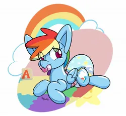 Size: 1977x1824 | Tagged: safe, artist:papdreams, derpibooru import, inflatable pony, pegasus, pony, pooltoy pony, adult foal, diaper, diaper fetish, fetish, image, inflatable, jpeg, lying down, pacifier, poofy diaper, prone, rainbow, solo