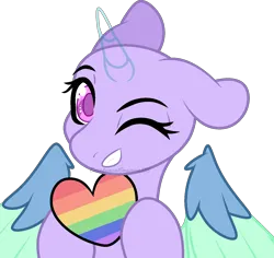 Size: 1500x1416 | Tagged: safe, artist:existencecosmos188, derpibooru import, oc, unofficial characters only, alicorn, pony, alicorn oc, base, bust, eyelashes, floating wings, heart, horn, image, one eye closed, png, simple background, smiling, transparent background, wings, wink