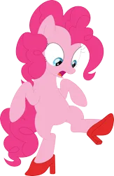 Size: 2316x3563 | Tagged: safe, artist:porygon2z, derpibooru import, pinkie pie, earth pony, pony, bipedal, clothes, high heels, image, looking down, open mouth, png, shoes, simple background, solo, transparent background