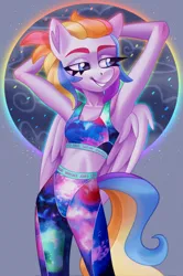 Size: 2375x3572 | Tagged: safe, artist:irinamar, derpibooru import, oc, unofficial characters only, anthro, pegasus, clothes, image, jpeg, leggings, midriff, smiling, solo, tanktop