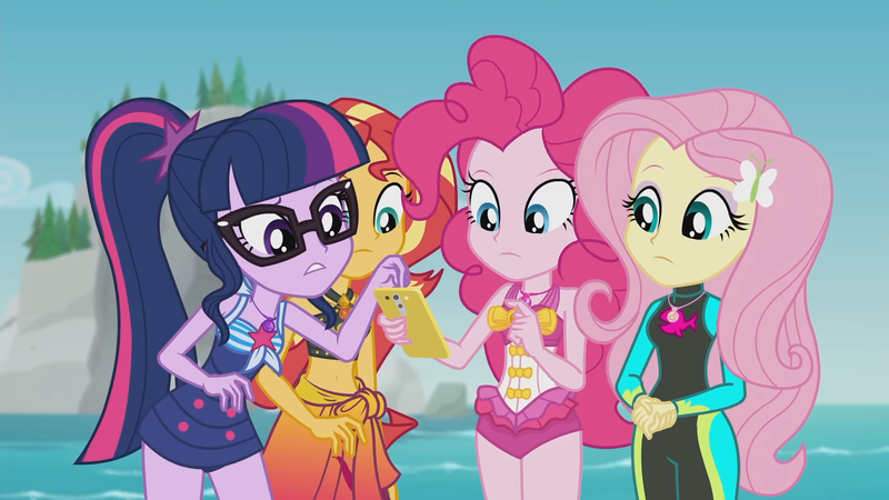 Size: 1920x1080 | Tagged: safe, derpibooru import, screencap, fluttershy, pinkie pie, sci-twi, sunset shimmer, twilight sparkle, equestria girls, equestria girls series, unsolved selfie mysteries, bare shoulders, bikini, bikini top, clothes, female, fluttershy's wetsuit, geode of empathy, geode of fauna, geode of sugar bombs, geode of telekinesis, glasses, hairpin, image, magical geodes, mobile phone, one-piece swimsuit, phone, pinkie pie swimsuit, png, ponytail, sarong, sci-twi swimsuit, sleeveless, smartphone, swimsuit, water, wetsuit