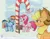 Size: 2083x1623 | Tagged: safe, artist:galaxy swirl, derpibooru import, applejack, pinkie pie, rainbow dash, earth pony, pegasus, pony, :s, applejack is not amused, candy, candy cane, food, heart, heart eyes, image, jpeg, muffled words, rainbow dumb, sigh, sign, stupidity, tongue out, tongue stuck to pole, too dumb to live, trio, unamused, wavy mouth, wingding eyes