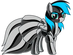 Size: 8000x6003 | Tagged: source needed, safe, alternate version, artist:severity-gray, oc, oc:nightlight aura, unofficial characters only, pegasus, pony, annoyed, black coat, blue eyeshadow, blushing, bondage, bound wings, clothes, corset, dress, encasement, eyeshadow, female, gala dress, green eyes, hood, image, latex, latex boots, latex corset, latex dress, latex suit, looking at you, makeup, mare, png, show accurate, simple background, solo, solo female, transparent background, two toned mane, wings