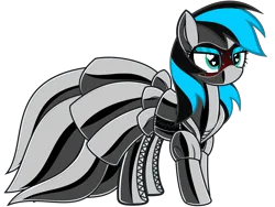 Size: 8000x6003 | Tagged: source needed, suggestive, alternate version, artist:severity-gray, oc, oc:nightlight aura, unofficial characters only, pegasus, pony, ahegao, annoyed, black coat, blue eyeshadow, blushing, bondage, clothes, corset, dress, encasement, eyeshadow, female, gala dress, green eyes, heart eyes, hood, image, latex, latex boots, latex corset, latex dress, latex suit, looking up, makeup, mare, open mouth, png, show accurate, simple background, solo, solo female, sweat, transparent background, two toned mane, wingding eyes, wingless