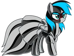 Size: 8000x6003 | Tagged: source needed, suggestive, alternate version, artist:severity-gray, oc, oc:nightlight aura, unofficial characters only, pegasus, pony, ahegao, annoyed, black coat, blue eyeshadow, blushing, bondage, bound wings, clothes, corset, dress, encasement, eyeshadow, female, gala dress, green eyes, heart eyes, hood, image, latex, latex boots, latex corset, latex dress, latex suit, looking up, makeup, mare, open mouth, png, show accurate, simple background, solo, solo female, sweat, transparent background, two toned mane, wingding eyes, wings