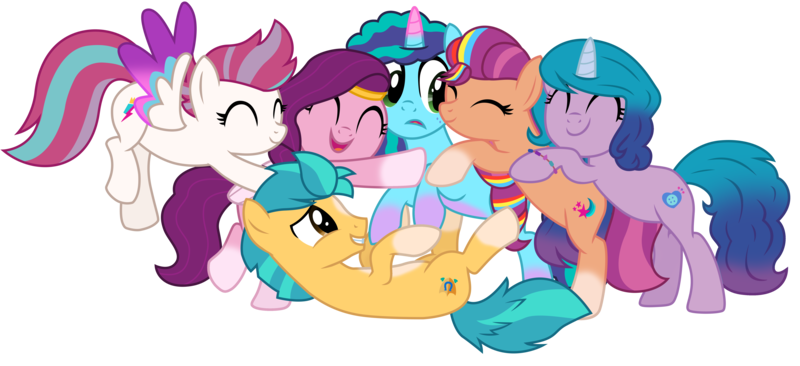 Size: 7115x3255 | Tagged: episode needed, safe, artist:ejlightning007arts, derpibooru import, hitch trailblazer, izzy moonbow, pipp petals, sunny starscout, zipp storm, earth pony, pegasus, pony, unicorn, g5, my little pony: make your mark, my little pony: make your mark chapter 2, my little pony: tell your tale, spoiler:g5, spoiler:my little pony: make your mark chapter 2, spoiler:my little pony: tell your tale, adorapipp, adorazipp, alternate new mane 6 (g5), bracelet, confused, cute, eyes closed, female, flying, friendship bracelet, g4, g5 to g4, generation leap, group hug, happy, hitchbetes, hug, image, izzybetes, jewelry, lying down, male, mare, misty brightdawn, misty joins the mane 5, mistybetes, open mouth, png, simple background, stallion, sunnybetes, transparent background, vector