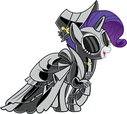 Size: 9606x8598 | Tagged: suggestive, derpibooru import, edit, editor:severity-gray, rarity, pony, unicorn, choker, clothes, dress, eyes closed, eyeshadow, gloves, hat, image, jewelry, latex, latex dress, latex gloves, latex mask, latex socks, latex suit, makeup, png, raised hoof, simple background, socks, solo, transparent background, vector