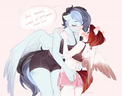 Size: 1599x1259 | Tagged: safe, artist:bylullabysoft, derpibooru import, oc, unofficial characters only, anthro, pegasus, duo, female, image, jpeg, lesbian, oc x oc, pegasus oc, shipping, wings