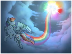 Size: 512x384 | Tagged: safe, artist:binibean, derpibooru import, rainbow dash, pegasus, pony, female, flying, image, jpeg, rainbow trail, solo, sonic rainboom