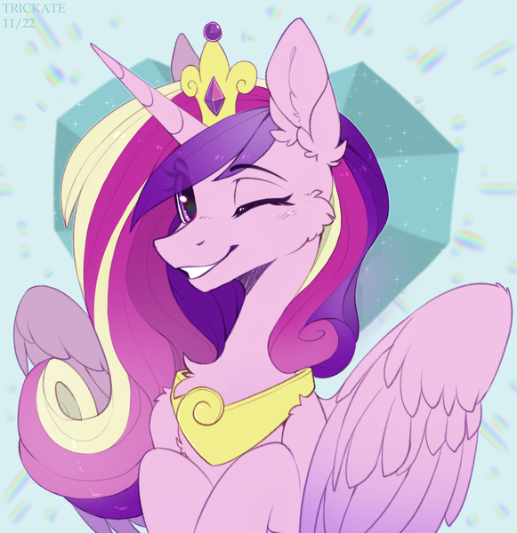 Size: 2000x2066 | Tagged: safe, artist:trickate, derpibooru import, princess cadance, alicorn, pony, cheek fluff, crown, cute, cutedance, ear fluff, female, image, jewelry, looking at you, mare, one eye closed, png, regalia, smiling, smiling at you, wink, winking at you