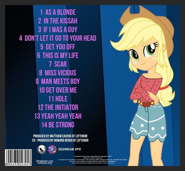 Size: 3710x3417 | Tagged: safe, alternate version, derpibooru import, applejack, human, eqg summertime shorts, equestria girls, legend of everfree, make up shake up, album, album cover, background human, boots, clothes, fefe dobson, image, jpeg, legs, list, night, party, runway, shoes, singer, single, solo, song