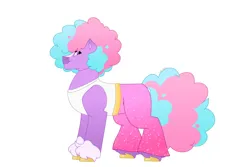 Size: 1280x854 | Tagged: safe, artist:itstechtock, derpibooru import, oc, oc:boogie down, earth pony, pony, clothes, female, image, jpeg, magical lesbian spawn, mare, offspring, pants, parent:azure velour, parent:flashdancer, shirt, simple background, solo, white background