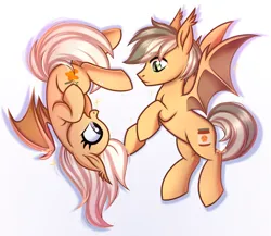 Size: 2676x2319 | Tagged: safe, artist:kannakiller, derpibooru import, oc, unofficial characters only, bat pony, pony, bat pony oc, bat wings, commission, commission result, duo, duo male and female, ear fluff, female, full body, image, looking at each other, looking at someone, male, mare, png, raised hoof, simple background, sketch, smiling, sparkles, stallion, white background, wings