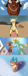 Size: 1239x3374 | Tagged: safe, artist:hyakuen, derpibooru import, velvet reindeer, them's fightin' herds, basket, bipedal, community related, crying, image, looking at you, meme, one piece, paprika (tfh), parody of a parody, picnic basket, png, ponified meme, shaking hoof, shanty (tfh), snot, snow, texas (tfh), the one piece is real, tianhuo (tfh)