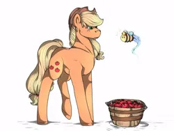 Size: 512x384 | Tagged: safe, artist:binibean, derpibooru import, applejack, bee, earth pony, insect, pony, apple, female, food, image, jpeg, queen bee, solo