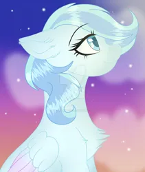 Size: 800x950 | Tagged: safe, artist:existencecosmos188, derpibooru import, oc, unofficial characters only, pegasus, pony, chest fluff, deviantart watermark, eyelashes, female, image, jpeg, mare, obtrusive watermark, pegasus oc, smiling, solo, stars, twilight (astronomy), watermark, wings