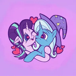 Size: 2048x2048 | Tagged: safe, artist:sophillia, derpibooru import, starlight glimmer, trixie, pony, unicorn, female, heart, heart eyes, image, jpeg, lesbian, shipping, startrix, wingding eyes