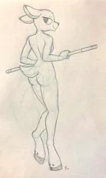 Size: 2334x3924 | Tagged: suggestive, artist:selenophile, derpibooru import, oc, unofficial characters only, anthro, deer, ass, butt, image, jpeg, monochrome, pencil drawing, solo, traditional art