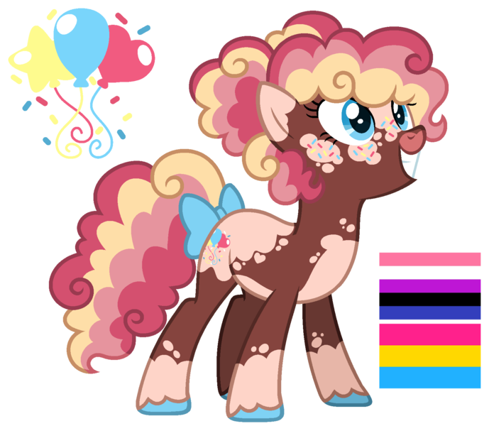 Size: 1659x1444 | Tagged: safe, artist:strawberry-spritz, derpibooru import, pinkie pie, earth pony, pony, alternate character design, alternate color palette, alternate cutie mark, alternate design, alternate universe, flag, genderfluid pride flag, headcanon, image, lgbt, lgbt headcanon, pansexual pride flag, png, pride, pride flag, solo