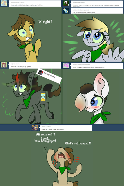 Size: 1302x1954 | Tagged: safe, artist:toadstool-prancer, derpibooru import, derpy hooves, doctor whooves, king sombra, time turner, oc, oc:tantamount, pony, disguise, disguised changeling, image, png, tantamount time turner