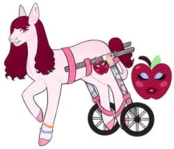 Size: 1280x1094 | Tagged: safe, artist:s0ftserve, derpibooru import, oc, oc:pink lady, earth pony, pony, disabled, female, image, magical lesbian spawn, mare, offspring, parent:apple bloom, parent:twist, parents:twistbloom, png, simple background, solo, trans female, transparent background, wheelchair