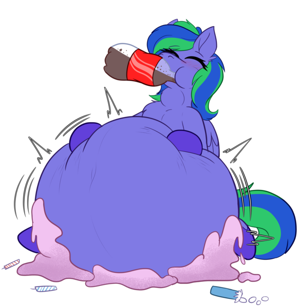 Size: 2399x2474 | Tagged: suggestive, artist:lapizacuario, derpibooru import, oc, oc:felicity stars, unofficial characters only, belly, belly expansion, big belly, candle, drink, drinking, food, frosting, growth, image, inflation, mentos, mentos and diet coke, png, simple background, soda, transparent background