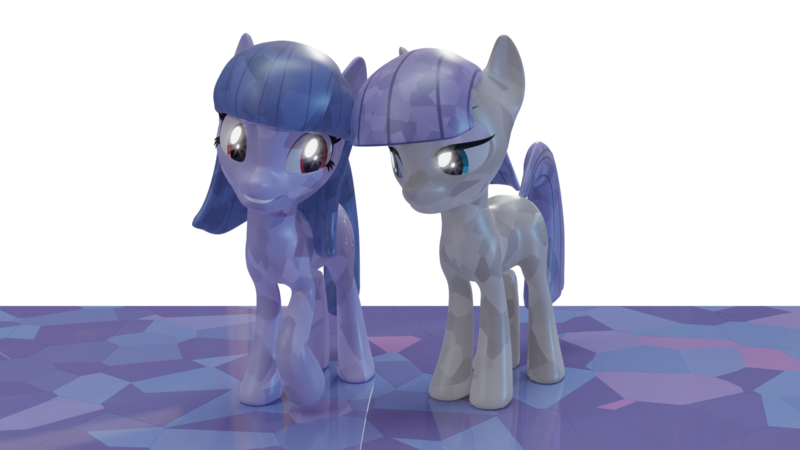Size: 1920x1080 | Tagged: safe, artist:the luna fan, derpibooru import, maud pie, oc, oc:cosmia nebula, crystal pony, pony, the crystalling, 3d, blender, blender cycles, crystal empire, crystallized, image, png, smiling, the crystal empire 10th anniversary