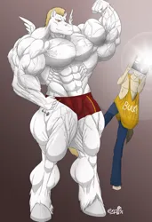 Size: 878x1280 | Tagged: suggestive, artist:ergotth, derpibooru import, bulk biceps, featherweight, anthro, pegasus, unguligrade anthro, camera, duo, duo male, flexing, image, jpeg, male, muscles, muscular male, overdeveloped muscles, vein