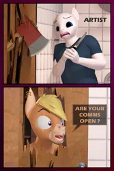 Size: 3080x4620 | Tagged: safe, artist:antonsfms, derpibooru import, oc, oc:nickyequeen, anthro, donkey, 3d, axe, commissioner:nickyequeen, crazy face, faic, here's johnny, image, insanity, joke, knife, male, meme, movie reference, png, scared, source filmmaker, weapon