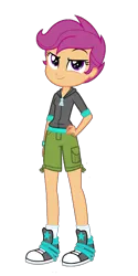 Size: 960x1920 | Tagged: safe, derpibooru import, scootaloo, equestria girls, equestria girls series, clothes, converse, female, hand on hip, hoodie, image, modesty, palindrome get, pants, png, shoes, short pants, simple background, transparent background