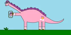 Size: 1278x622 | Tagged: safe, artist:kookaman25, artist:stevenpepi, derpibooru import, pipp petals, dinosaur, sauropod, my little pony: a new generation, 1000 hours in ms paint, amargasaurus, dinosaurified, g5, image, mobile phone, phone, png, selfie, smartphone, species swap