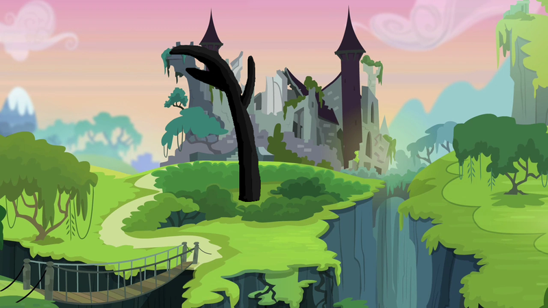 Size: 1280x720 | Tagged: safe, derpibooru import, alternate universe, castle of the royal pony sisters, dark, everfree forest, horror, image, png, tree