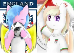 Size: 1992x1428 | Tagged: safe, artist:berryveloce, derpibooru import, oc, bat pony, pegasus, pony, england, football, image, iran, jpeg, sports, world cup 2022