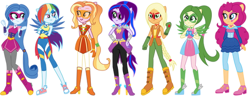 Size: 500x192 | Tagged: safe, luster dawn, sunset shimmer, oc, equestria girls, boots, clothes, crystal guardian, high heel boots, image, jeans, pants, png, shirt, shoes, solo