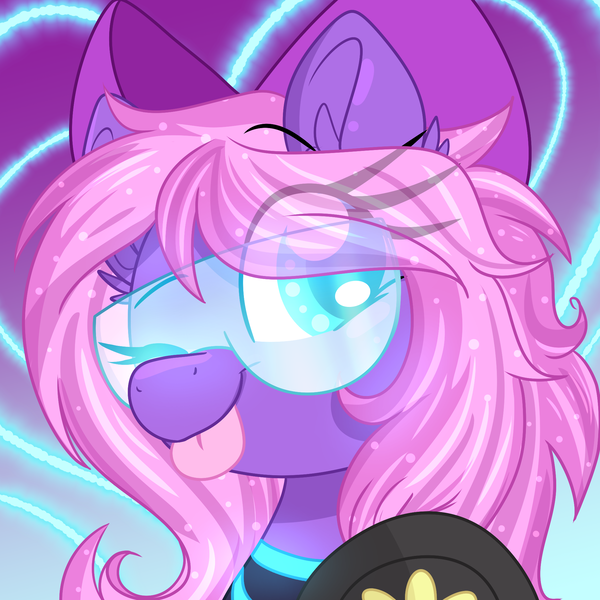 Size: 2000x2000 | Tagged: safe, artist:littleblackraencloud, derpibooru import, oc, oc:lillybit, unofficial characters only, :p, adorkable, bow, commission, cute, dork, gaming headset, glitch techs, headphones, headset, icon, image, png, ribbon, tongue out, visor