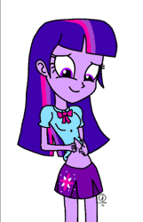 Size: 408x634 | Tagged: suggestive, twilight sparkle, human, equestria girls, animated, belly, belly button, belly fetish, clothes, cute, fetish, fetish fuel, gif, image, navel fetish, navel fingering, navel play, open clothes, open shirt, solo