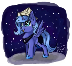 Size: 1920x1746 | Tagged: safe, artist:julunis14, derpibooru import, princess luna, alicorn, pony, moonstuck, cartographer's cap, female, filly, hat, image, jpeg, solo, tongue out, woona, younger