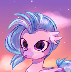 Size: 354x356 | Tagged: artist needed, safe, derpibooru import, silverstream, hippogriff, cute, eye reflection, female, folded wings, glow, image, png, pouting, reflection, starry night, stars, wings