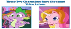 Size: 1280x534 | Tagged: safe, artist:disneyponyfan, derpibooru import, rarity (g3), spike, dragon, pony, unicorn, the runaway rainbow, cathy weseluck, exploitable meme, g3, g4, image, jpeg, meme, same voice actor, smiling, voice actor, winged spike