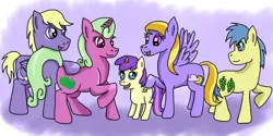 Size: 698x350 | Tagged: safe, artist:kartaltheartist, derpibooru import, alula, apple stars, cloud kicker, goldengrape, pluto, princess erroria, sir colton vines iii, stormfeather, earth pony, pegasus, pony, unicorn, 2016, 4chan, blank flank, brother and sister, family, father and child, father and daughter, father and son, female, filly, foal, headcanon, image, jpeg, male, mare, mother and child, mother and daughter, mother and son, siblings, sisters, stallion