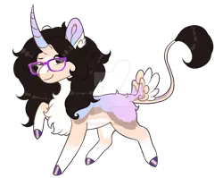 Size: 1280x1020 | Tagged: safe, artist:malinraf1615, derpibooru import, oc, pony, unicorn, deviantart watermark, female, glasses, image, mare, obtrusive watermark, png, simple background, solo, tail wings, transparent background, watermark