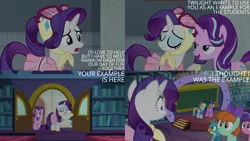 Size: 4400x2475 | Tagged: safe, derpibooru import, edit, edited screencap, editor:quoterific, screencap, berry blend, berry bliss, gallus, rainbow dash, rarity, starlight glimmer, twilight sparkle, the end in friend, friendship student, image, png