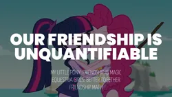 Size: 1920x1080 | Tagged: safe, derpibooru import, edit, edited screencap, editor:quoterific, screencap, pinkie pie, sci-twi, twilight sparkle, equestria girls, equestria girls series, friendship math, beach, clothes, duo, duo female, eyes closed, female, hug, image, png, stick, swimsuit