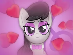 Size: 1600x1200 | Tagged: safe, artist:angryprogrockbrony, derpibooru import, octavia melody, earth pony, pony, bedroom eyes, bowtie, bust, derpibooru exclusive, eyebrows, eyeshadow, female, heart, image, looking at you, love face, makeup, mare, png, smiling, smiling at you, solo