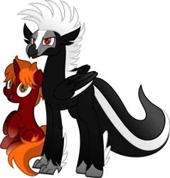 Size: 2968x3110 | Tagged: safe, artist:kendell2, artist:lincolnbrewsterfan, artist:superdude2075, derpibooru import, oc, oc:fireblaze sunset, oc:spinx, unofficial characters only, classical hippogriff, hippogriff, pony, skunk, unicorn, derpibooru community collaboration, school daze, uncommon bond, .svg available, 2023 community collab, blaze (coat marking), coat markings, collaboration, colored wings, derpibooru exclusive, determination, determined, determined face, determined look, determined smile, facial markings, feathered fetlocks, fire, folded wings, gradient hooves, happy, height difference, hippogriff oc, hooves up, horn, image, inkscape, looking at you, male, mohawk, movie accurate, orange eyes, orange mane, orange tail, png, rearing, red eyes, simple background, sitting, size difference, skunk hippogriff, skunk stripe, skunk tail, smiling, smiling at you, stallion, stallion oc, standing, stripes, tail, tongue out, transparent background, two toned hair, two toned mane, two toned tail, two toned wings, unicorn oc, unshorn fetlocks, vector, wings