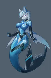 Size: 3587x5425 | Tagged: safe, artist:龙宠, derpibooru import, oc, oc:lady lightning strike, unofficial characters only, anthro, mermaid, seapony (g4), barely pony related, breasts, clothes, female, fish tail, gloves, image, latex, latex gloves, latex suit, png, solo, tail, tights, transformation, wide hips