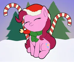 Size: 3000x2500 | Tagged: safe, artist:wasnttheredonenothing, derpibooru import, pinkie pie, earth pony, pony, candy, candy cane, clothes, cutie mark, food, hat, image, jpeg, scarf, solo, winter