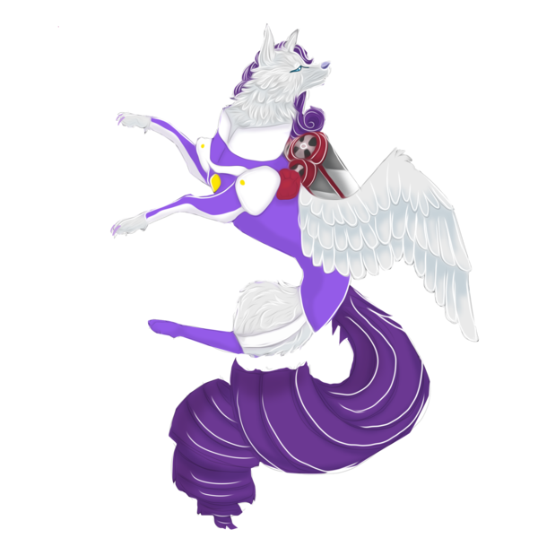 Size: 2000x2000 | Tagged: safe, artist:toxicfoxglove, derpibooru import, rarity, wolf, clothes, image, jetpack, leotard, png, spread wings, winged wolf, wings, wolfity