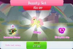Size: 1268x857 | Tagged: safe, derpibooru import, idw, official, posey, earth pony, pony, bow, bundle, bush, costs real money, english, female, flower, g1, g4, gameloft, idw showified, image, jpeg, mare, numbers, sale, solo, solo focus, tail, tail bow, text, wishing flower